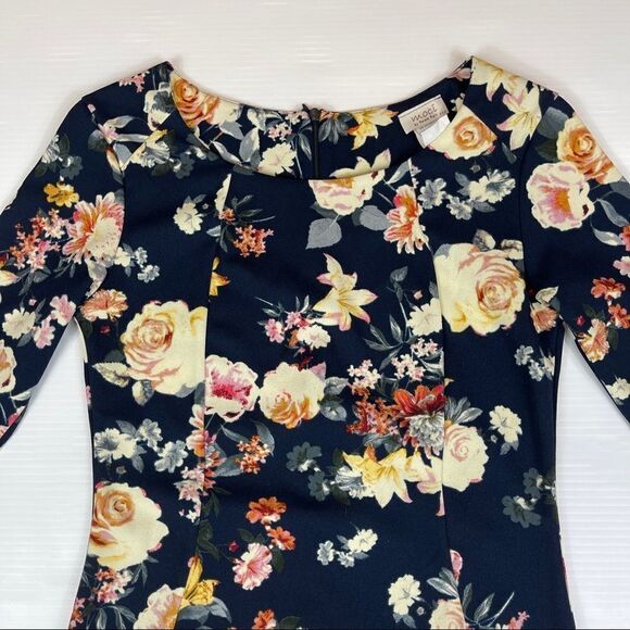 Moci by Purple Rain Dress CHLOE 3/4 Sleeved Navy Floral Women's Size Small - Picture 3 of 10